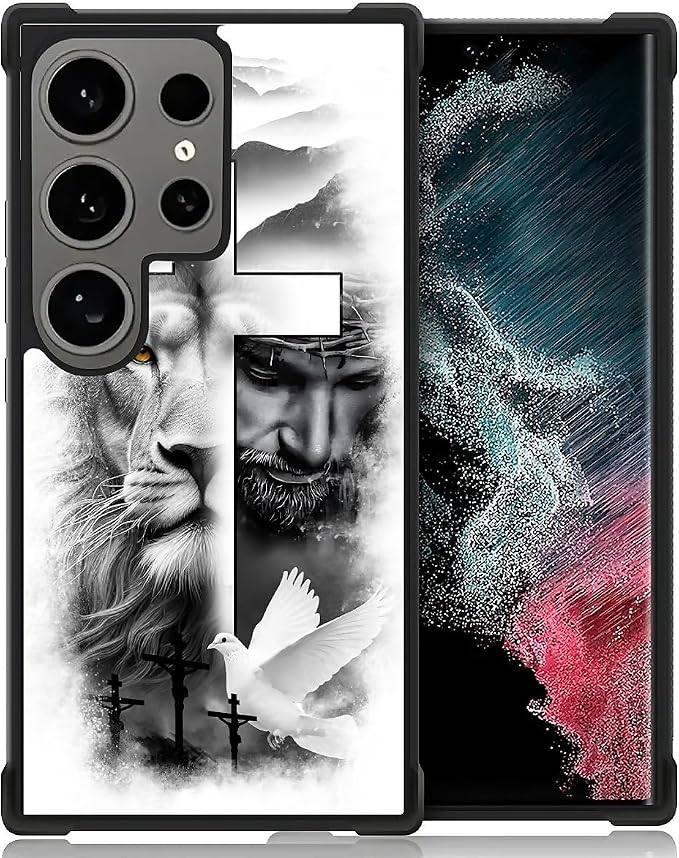 for Samsung Galaxy S24 Ultra Case, Lion Cross Jesus Christ Dove Pattern Graphic by FKBRCL4U