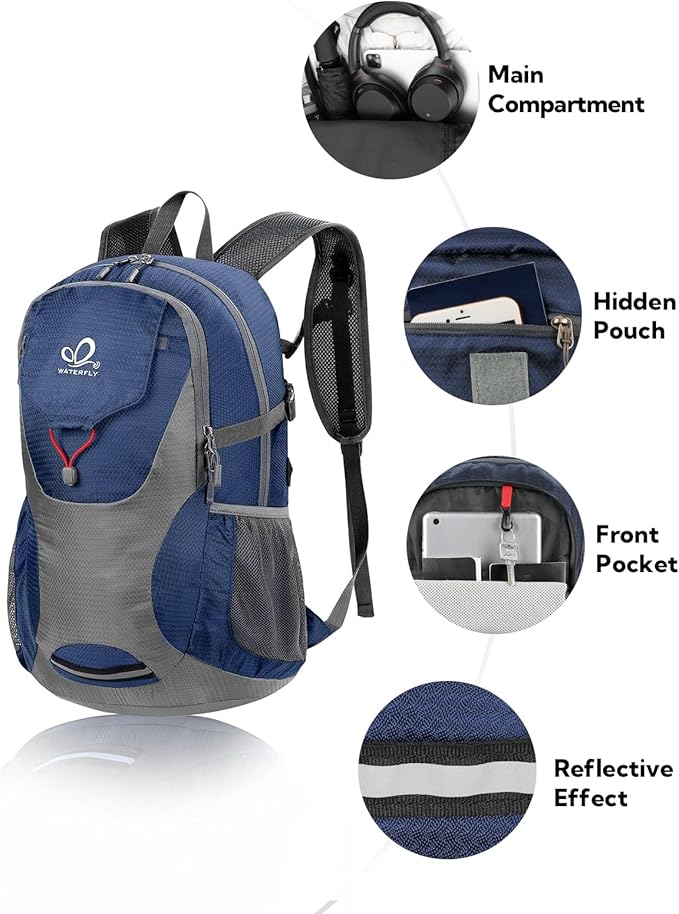 WATERFLY Lightweight Packable Hiking Backpack: 30L Foldable Travel Daypack - Image 3