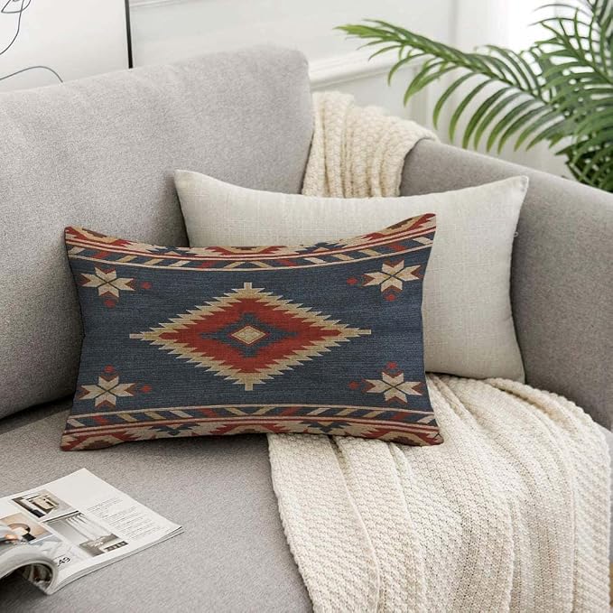 TKS MITLAN Southwest Diamond Blue Red Pillow Covers 12 x 20 Inch Indian Style - Image 7