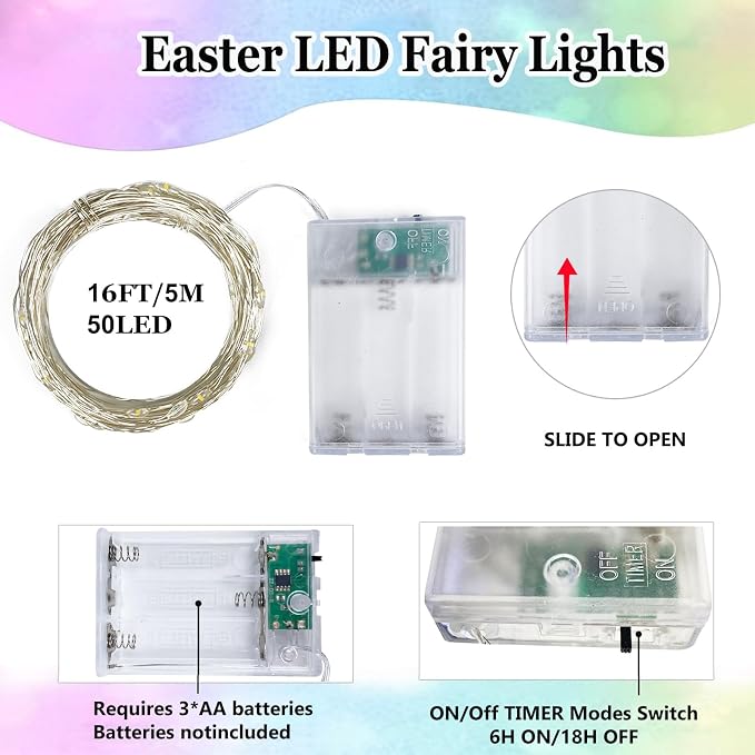 4-Pack Easter Lights Battery Operated, Pastel Fairy Lights - Image 6
