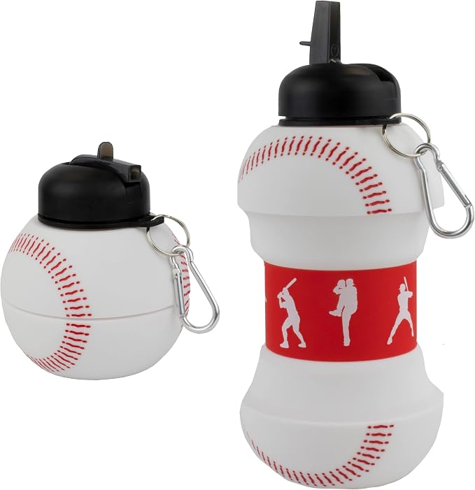 Maccabi Art Clip-On Collapsible 1 Liter, 34 oz. size BPA-Free Silicone Baseball by MaccabiArt