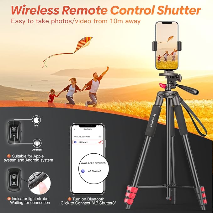 65" Phone Tripod Stand, Tripod for iPhone & Camera - Image 4