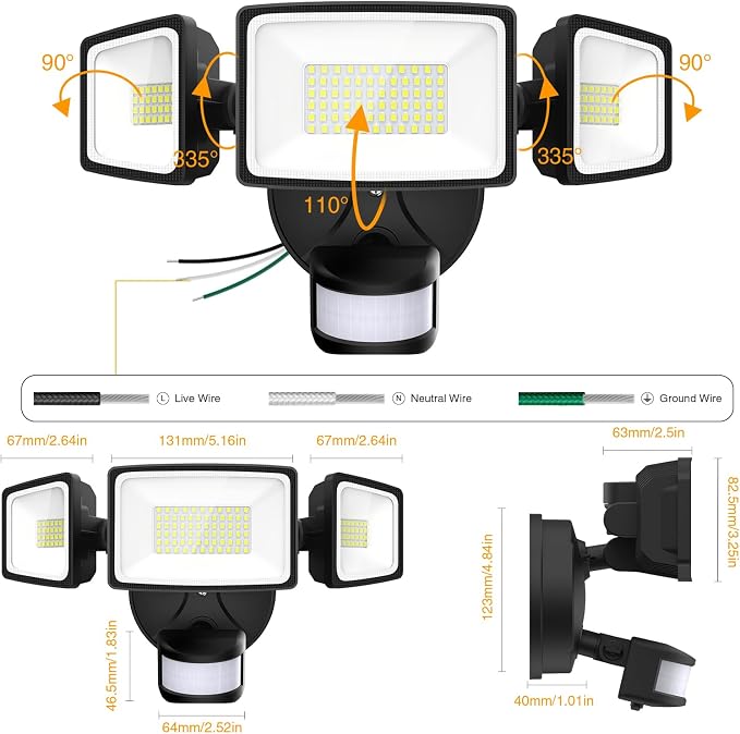 Onforu 3 Pack 75W Motion Sensor Outdoor Lights, 7000lm Dusk to Dawn Flood Light - Image 9
