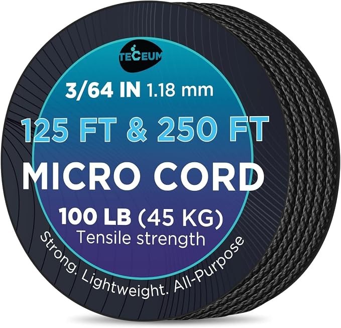 TECEUM Micro Paracord – 1.18 mm X 125 ft – Micro Utility Cord – Thin Braided by TECEUM