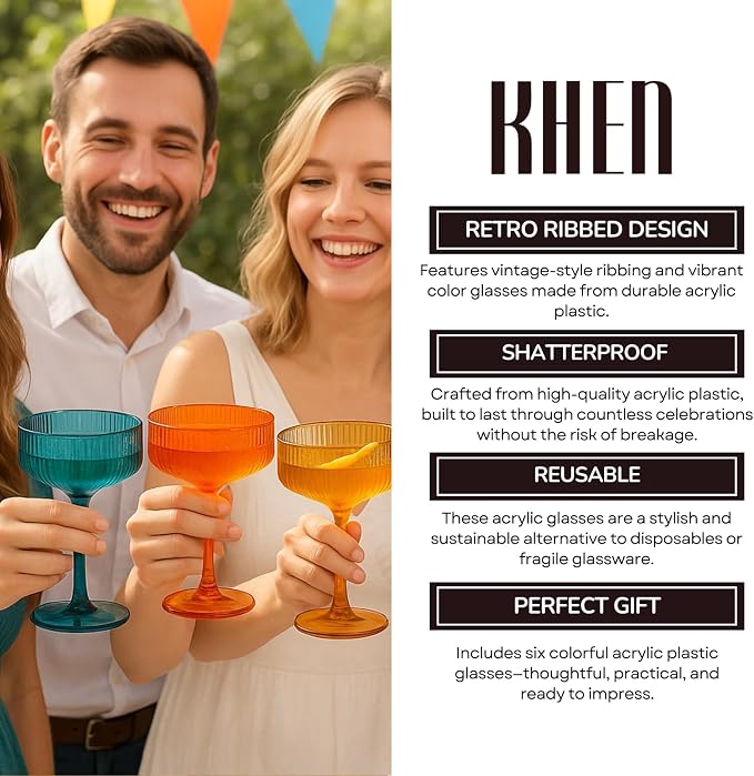 Khen Plastic Acrylic Ribbed Vintage Art Deco Martini, Champagne & Cocktail - Image 6