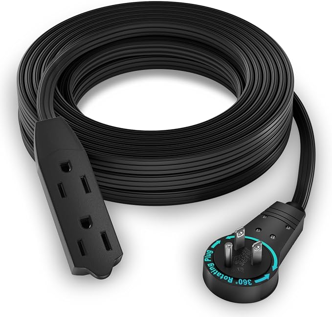 Maximm Cable 20 Ft 360° Rotating Flat Plug Extension Cord, 16/3 AWG Multi 3 by MaximmCable