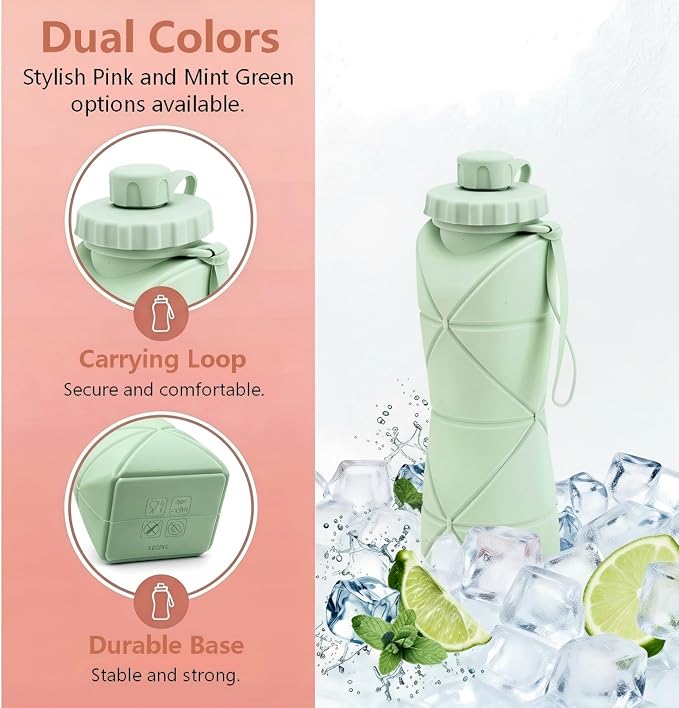 Collapsible Travel Water Bottle 20oz, Foldable Silicone Lightweight Reusable - Image 4
