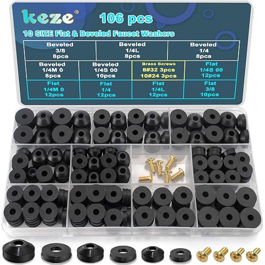 KEZE 106 PCS 10 Size Faucet Washers Assorted Kit by KEZE