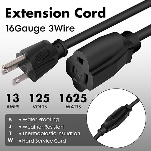 12ft Black Outdoor Extension Cord Waterproof, UL Listed, 16/3 SJTW Heavy Duty 3 - Image 2