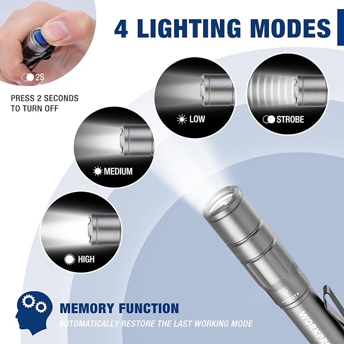 WORKPRO Rechargeable Pen Light, Mini Flashlight, 2 Pack Ultra-Compact EDC - Image 4