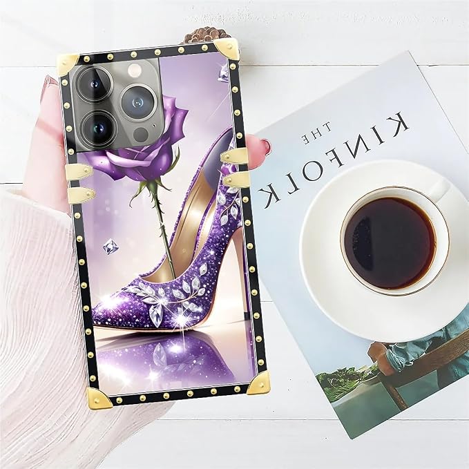 Compatible with iPhone 14 Pro Max Case, High Heeled Purple Diamond Rose Luxury - Image 7