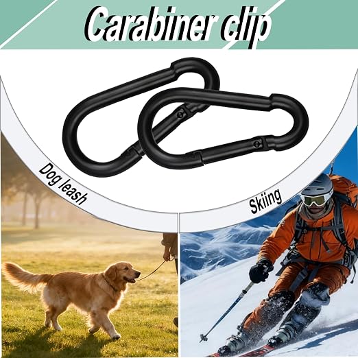 Black Carabiner, Heavy Duty Galvanized Steel Spring Snap Hook Carabiner Clips - Image 7