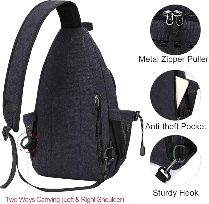 MOSISO Sling Backpack, Canvas Crossbody Hiking Daypack Bag - Image 5