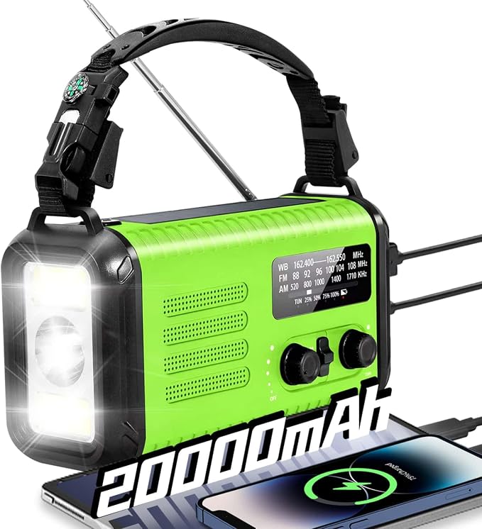 Emergency Crank Radio, 20000mAh / 74000mWh Solar Hand Crank Weather Radio by iRonsnowOfficial
