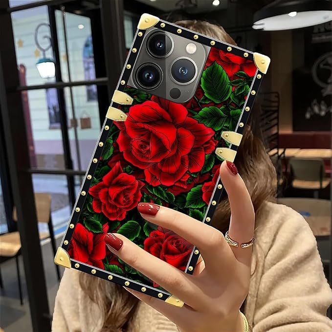 Compatible with iPhone 12 Pro Max Case, Vector Red Rose Green Leaf Luxury - Image 6