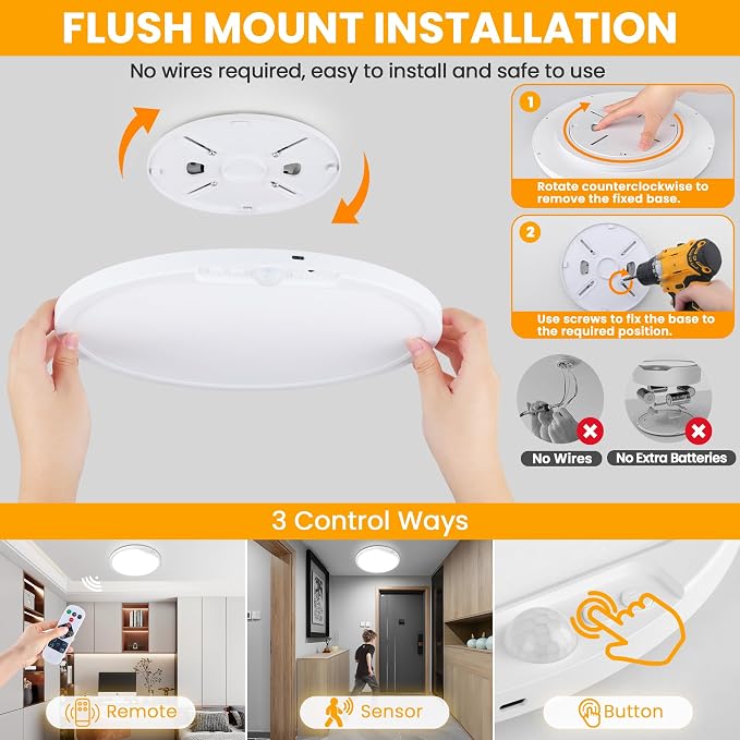 SunRider 12 Inch Rechargeable Motion Sensor LED Ceiling Light - Image 6