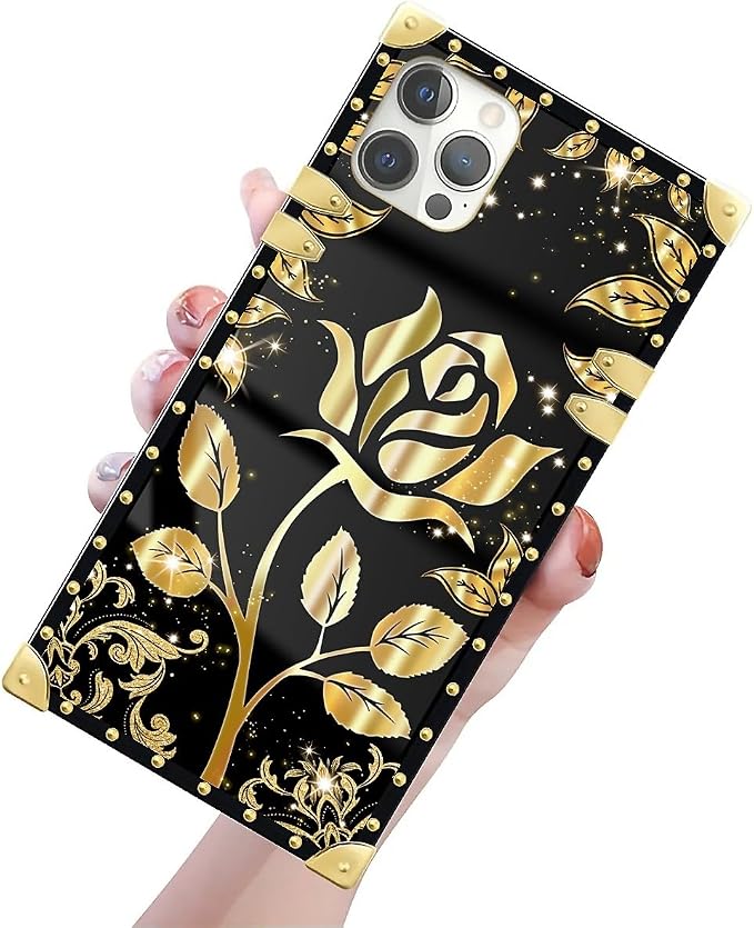 Compatible with iPhone 12 Pro Max Case, Shine Gold Rose Luxury Golden Decoration - Image 3