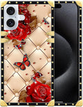 Compatible with iPhone 16 Plus Case, Shining Red Rose Butterfly Leather by Unknown