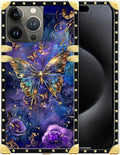 Compatible with iPhone 16 Pro Case, Glistening Golden Butterfly Vibrant Purple by Unknown