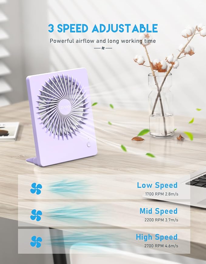 Zuvas Desk Fan Battery Operated Fan Rechargeable 180°Tilt Folding Personal Fan - Image 3