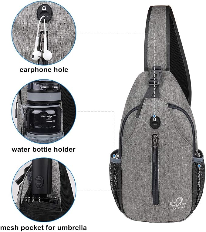 WATERFLY Crossbody Sling Backpack Sling Bag Travel Hiking Chest Bag Daypack - Image 5