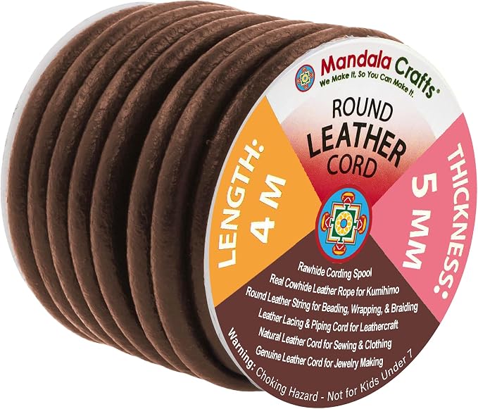 Mandala Crafts Round Genuine Dark Brown Leather Cord by MandalaCrafts