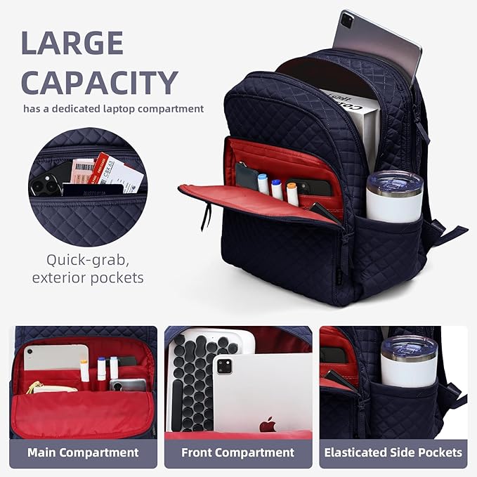 Backpack for Women, College Backpack, Quilted Casual Daypack, Waterproof - Image 5