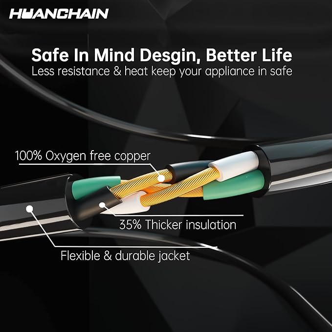 HUANCHAIN Indoor Outdoor Black Extension Cord 100 ft Waterproof, 16/3 Gauge - Image 3