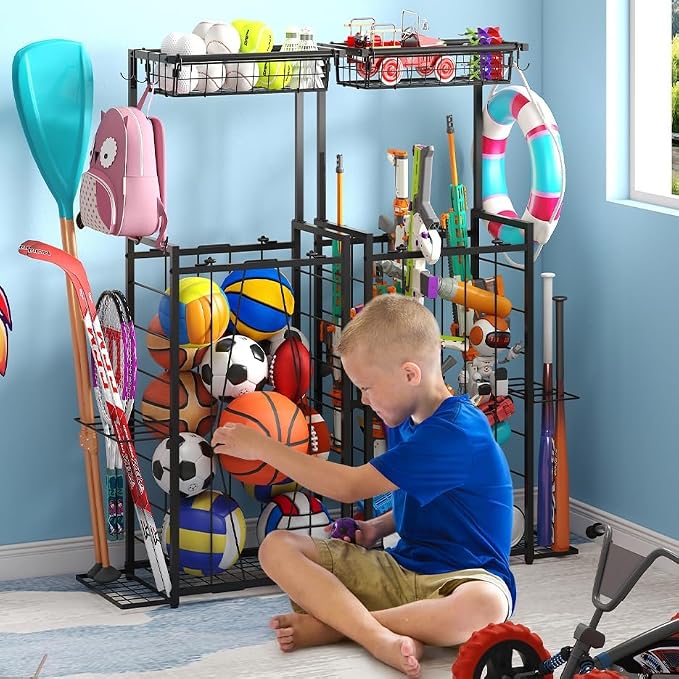 Sports Equipment Organizer, Small Garage Ball Storage Rack - Image 2
