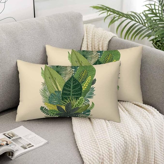 Tropical Leaves Palm 12 X 20 Throw Pillow Covers Set of 2 Green Tree Banana - Image 5