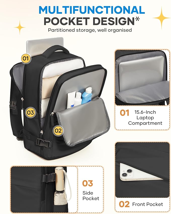 coofay Large Black Travel Backpack - Image 5