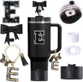 6pcs Black Stanley Cup Accessories Set, Bow Straw Topper by MOTEERLLU