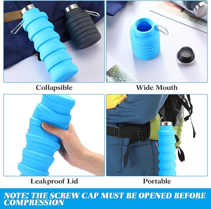 Lallisa 4 Pcs Collapsible Water Bottles 17 oz Reusable Silicone Foldable Travel - Image 3