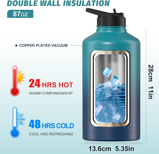 87oz Insulated Water Bottle, BPA Free&Leak Proof, 1.5 Gallon Stainless Steel - Image 3