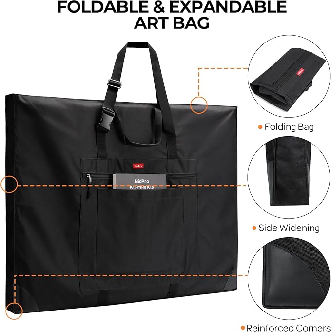 Nicpro Large Size Art Portfolio Case, Artist Portfolio Tote Bag - Image 4