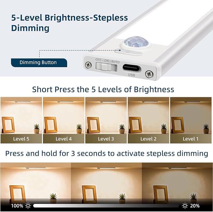 12inch Under Cabinet Lighting, 4 Pack Rechargeable Motion Sensor Light Indoor - Image 4