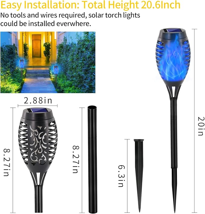 EOYIZW Solar Lights Outdoor, 12 Pack Blue Solar Torch Light - Image 2