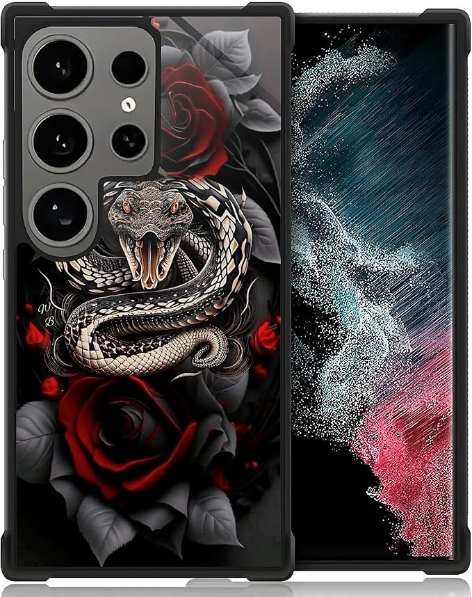 for Samsung Galaxy S24 Ultra Case, Entwined Rose Snake Pattern Graphic Design by FKBRCL4U