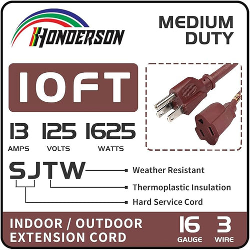 10FT Brown Outdoor Extension Cord-16/3 SJTW Durable Extension Cord - Image 2