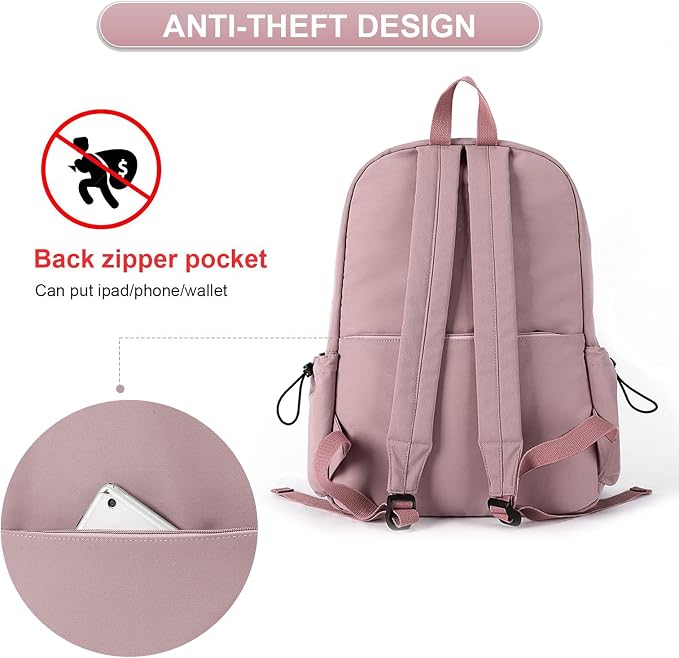 Purple School Backpack for Girls Water Resistant High School Book Bag Simple - Image 6