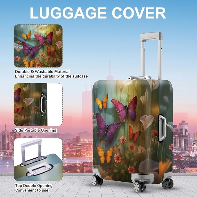 ANNA QUEEN Butterfly Garden Luggage Cover, Colorful Butterfly and Flower - Image 3