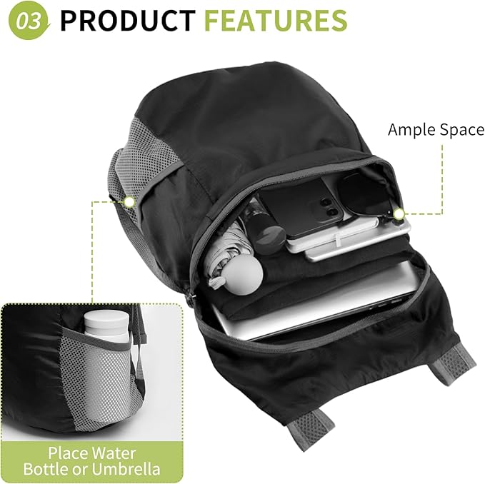 20L Ultra Hiking-Daypack Lightweight Foldable Travel Packable Backpack - Image 5