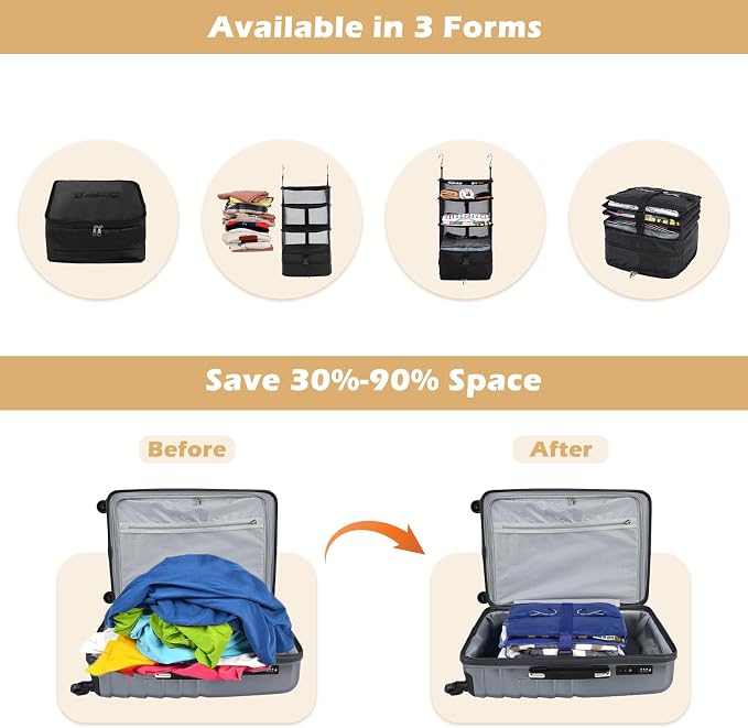 Surblue Hanging Closet Storage Bag Collapsible 3-Shelf Washable Oxford Fabric - Image 3