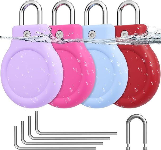 for AirTag Holder with 304 U-Shaped Lock, 4 Pack IPX8 Waterproof PC Hard Case by HOME