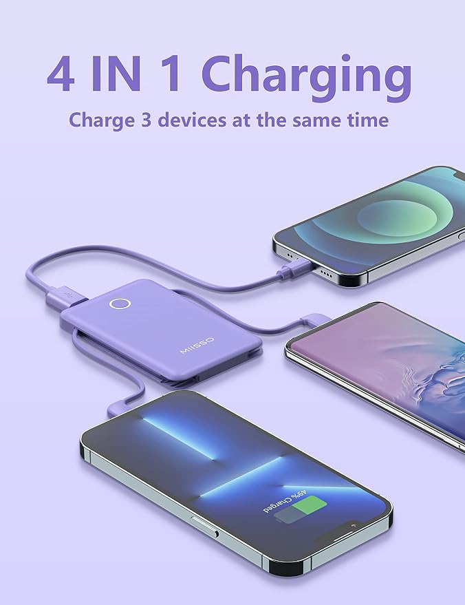 miisso 6000mah Ultra Slim Built in Cables Power Bank, Card Size Built in USB C - Image 3