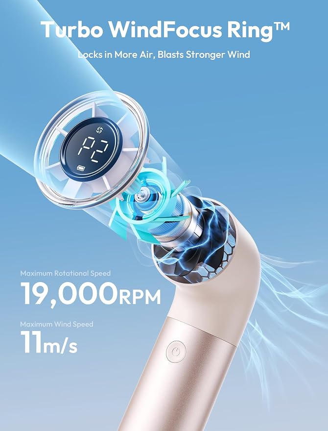 Aecooly Portable Handheld Fan, Powerful Turbo Mini Fan, 19000 RPM High Speed - Image 3