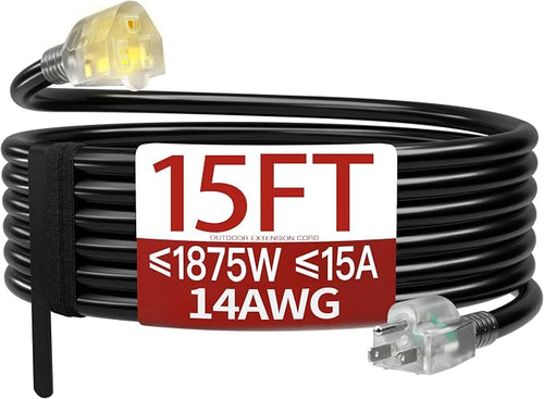15 FT 14/3 Extension Cord Outdoor, Heavy Duty Weatherproof & Flame Retardant by Skrizcable