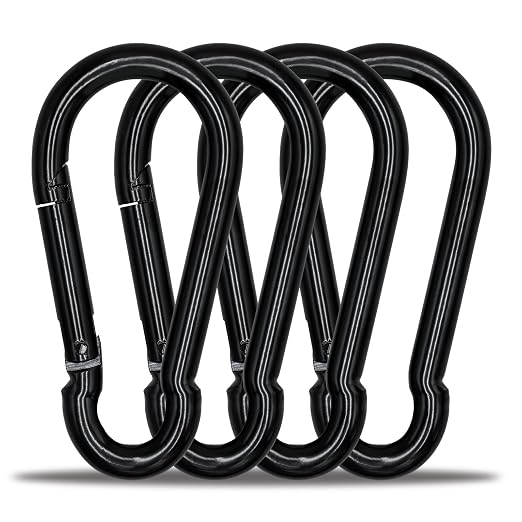 Large Carabiner Clip Hook, 4 inch 4 pcs Black Heavy Duty Spring Snap Hook Key by KINLINK