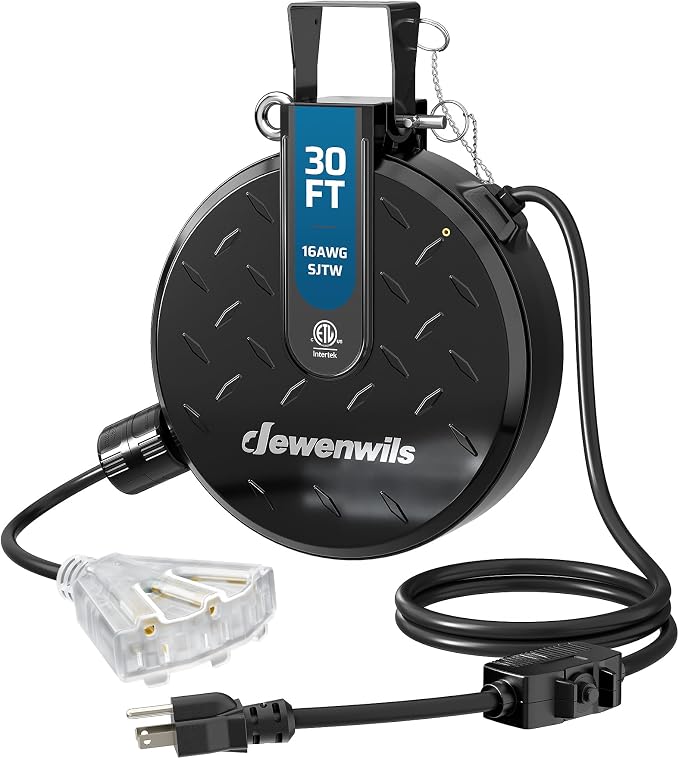 DEWENWILS 30FT Retractable Extension Cord Reel, Ceiling/Wall Mount 16/3 SJTW by DEWENWILS