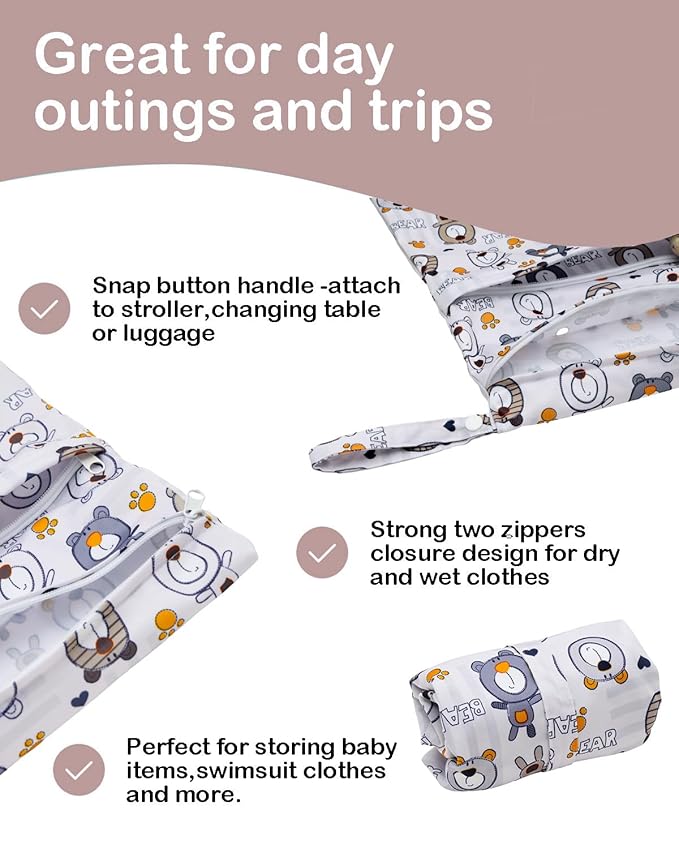 ALVA ALVABABY 3pcs Cloth Diaper Wet Dry Bags Waterproof Reusable - Image 4